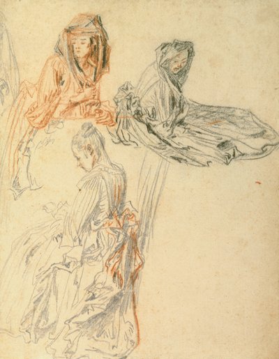 Studi di tre donne sedute, c.1716-18 da Jean Antoine Watteau