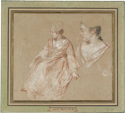 Studi di una donna seduta e un dettaglio della sua testa e spalle da Jean Antoine Watteau