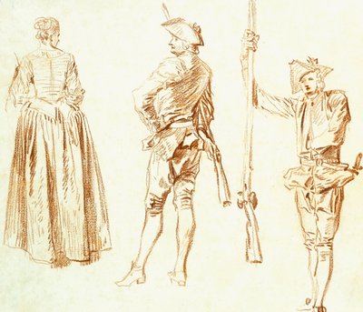 Studio di una giovane donna e due cacciatori da Jean Antoine Watteau