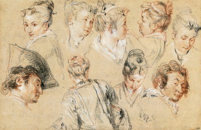 Studio di teste, di Jean-Antoine Watteau, disegno da Jean Antoine Watteau