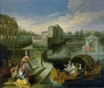 La primavera: Festa campestre in un giardino acquatico con figure in una barca da Jean Antoine Watteau