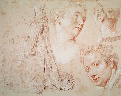 Tre Teste e una Donna Seduta da Jean Antoine Watteau
