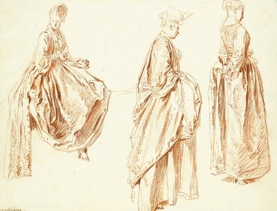 Tre signore di profilo a destra, una seduta da Jean Antoine Watteau