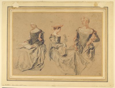 Tre studi di donne sedute da Jean Antoine Watteau