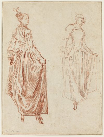 Due studi di una ballerina che alza la gonna con le mani da Jean Antoine Watteau