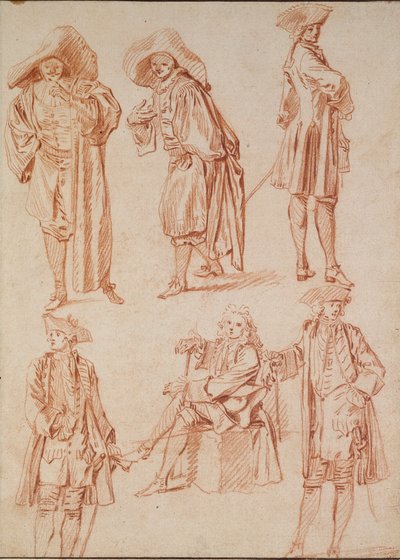 Due studi del dottore nella commedia italiana e quattro ufficiali da Jean Antoine Watteau