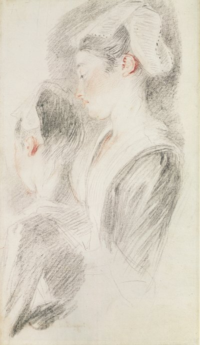 Due studi di una donna, tre quarti di schiena, uno di profilo da Jean Antoine Watteau