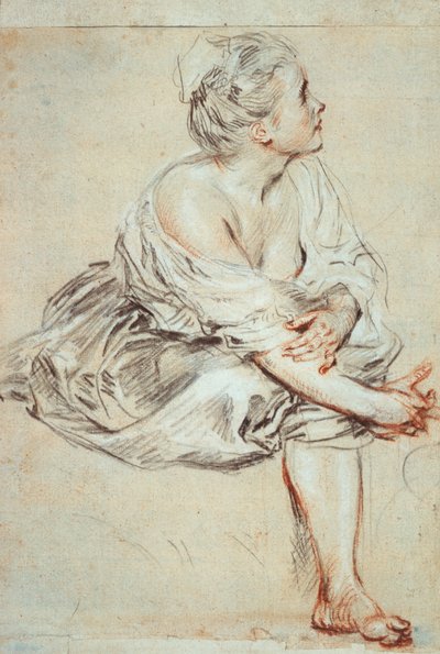 Donna seduta e girata verso destra da Jean Antoine Watteau