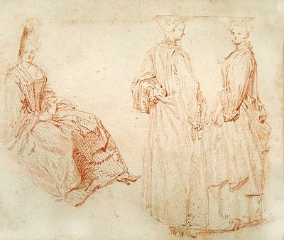Tre donne, una seduta a sinistra da Jean Antoine Watteau