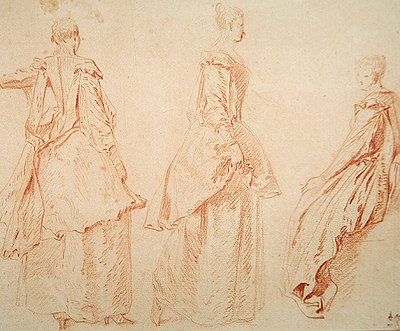 Tre donne, una seduta a destra da Jean Antoine Watteau