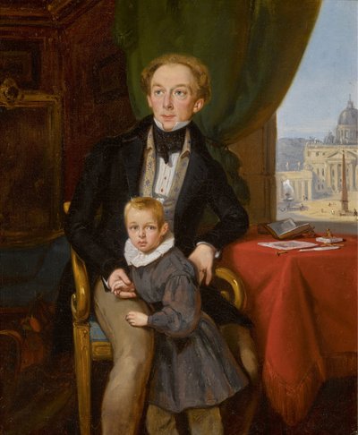 Ritratto del conte Pyotr Ivanovich Meshchersky 1802-1876 con il figlio Nikolai, 1935 da Jean Auguste Bard