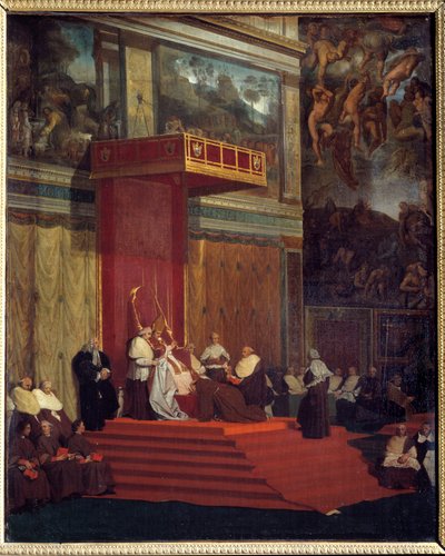 Papa Pio VII (1742 - 1823) che tiene la cappella (Cappella Sistina del Vaticano) da Jean Auguste Dominique Ingres