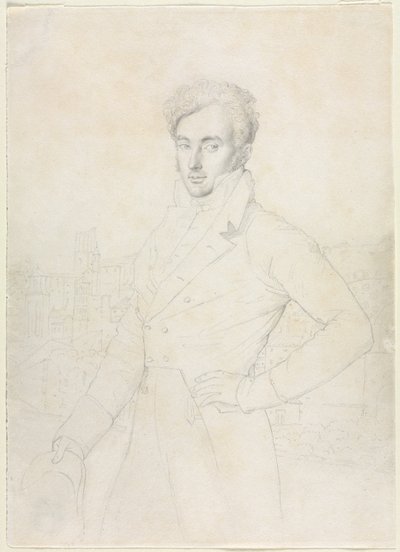 Ritratto di un Giovane in Piedi sul Quirinale con la Turris Comitum sullo Sfondo, 1800s da Jean Auguste Dominique Ingres