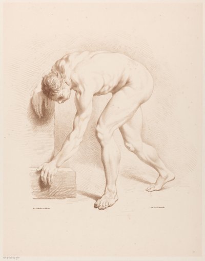 Uomo nudo piegato da Jean Augustin Daiwaille