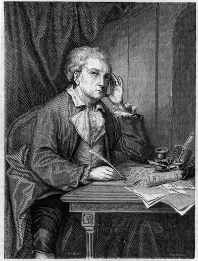 Ritratto di Nicolas Alexandre Dezede compositore francese (1740-1792). Incisione da un ritratto di Greuze da Jean Baptiste (after) Greuze