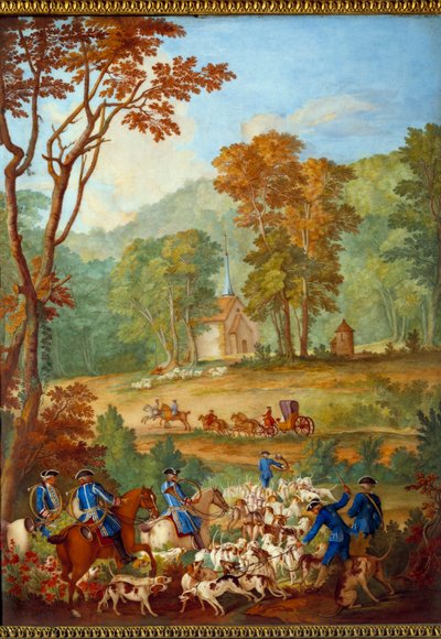 Placca raffigurante le cacce di Luigi XVI (1754-1793): "Il branco di cani comuni che va all
