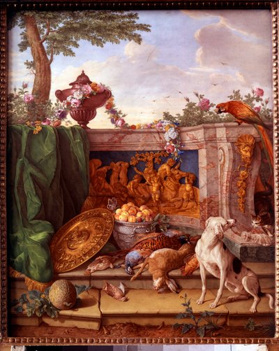Placca raffigurante le cacce di Luigi XVI: dettaglio di un cane che custodisce la selvaggina da Jean Baptiste (after) Oudry