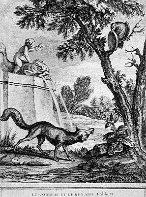 La volpe e il corvo (incisione) da Jean Baptiste (after) Oudry
