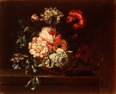 Rose, garofani e convolvoli su un ripiano da Jean Baptiste (follower of) Monnoyer