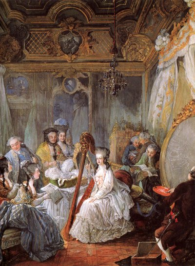 Francese: Jean-Baptiste-André Gautier-Dagoty portraiturant la Reine dans sa chambre Maria Antonietta suona l