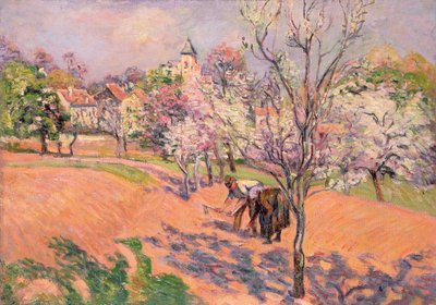 Due contadini che seminano fagioli in un frutteto da Jean Baptiste Armand Guillaumin