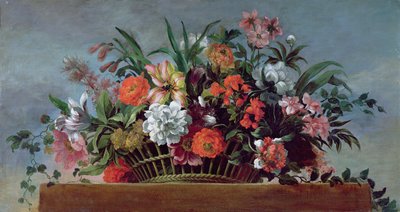 Cesto intrecciato pieno di fiori da Jean Baptiste Belin de Fontenay