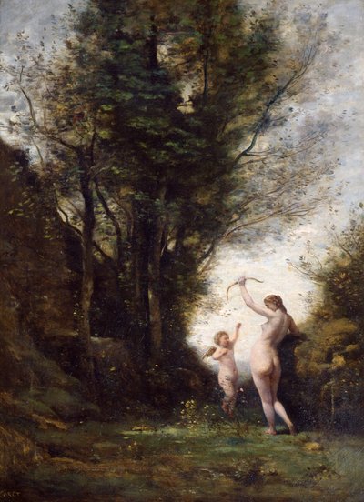 Una ninfa che gioca con Cupido, 1857 da Jean Baptiste Camille Corot