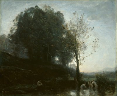 Ninfe che fanno il bagno e bambino, 1855-1860 da Jean Baptiste Camille Corot