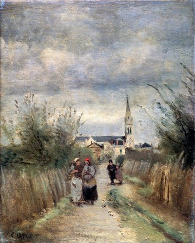 Campanile ad Argenteuil Strada per la chiesa, anni 1870 da Jean Baptiste Camille Corot