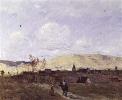 Cavaliere in vista di un villaggio da Jean Baptiste Camille Corot