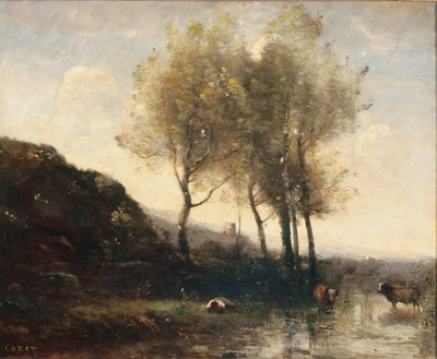 Mandriano che riposa ai piedi di colline fresche, c.1855-65 da Jean Baptiste Camille Corot