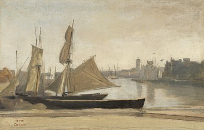 Dunkerque, barche da pesca legate al molo, c.1830 da Jean Baptiste Camille Corot