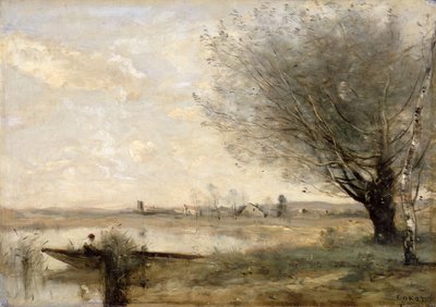 Pescatore ormeggiato a una riva da Jean Baptiste Camille Corot