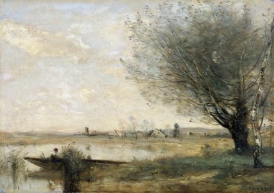 Pescatore ormeggiato a una riva da Jean Baptiste Camille Corot
