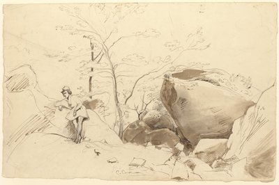 Fontainebleau, Figura appoggiata a una roccia da Jean Baptiste Camille Corot
