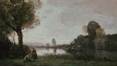 Tedesco: Flußlandschaft (Die Seine bei Chatou) Paesaggio della Senna vicino a Chatou da Jean Baptiste Camille Corot