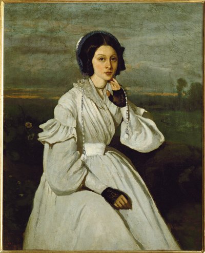 Ragazza in abito bianco in un paesaggio ... da Jean Baptiste Camille Corot
