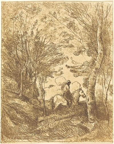 Cavaliere nel bosco, grande lastra da Jean Baptiste Camille Corot