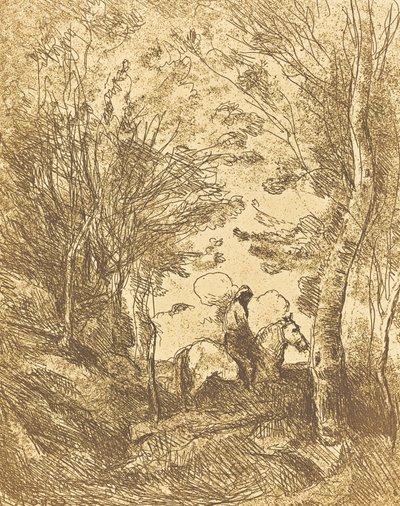 Cavaliere nel bosco, Grande piastra Le Grand Cavalier sous bois da Jean Baptiste Camille Corot