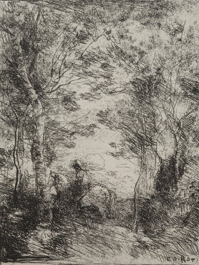 Cavaliere nel bosco, impressione originale 1854, stampata nel 1921 da Jean Baptiste Camille Corot