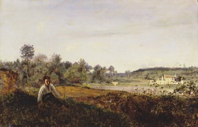 Giovane pastore seduto in vista dello stagno di Ville d