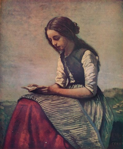 La piccola lettrice o Giovane pastorella seduta e leggente, c1855 da Jean Baptiste Camille Corot