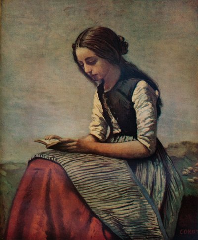La piccola lettrice o Giovane pastorella seduta e leggente, c1855 da Jean Baptiste Camille Corot