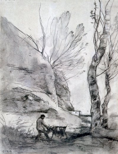 Uomo che lotta con una capra da Jean Baptiste Camille Corot