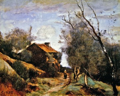Sentiero che porta a una casa in campagna da Jean Baptiste Camille Corot