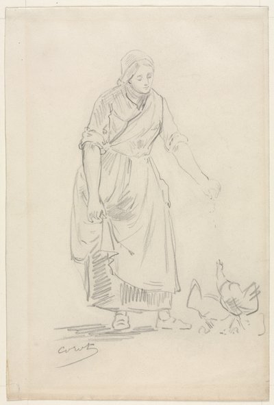 Contadina che nutre i polli da Jean Baptiste Camille Corot