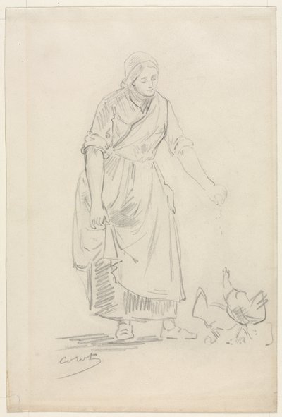 Contadina che nutre i polli da Jean Baptiste Camille Corot