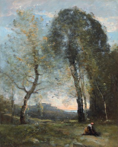 Contadina che raccoglie legna, Italia, c. 1870-2 da Jean Baptiste Camille Corot