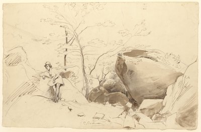 Penna e inchiostro bruno, pennello e lavaggio bruno a matita su carta da Jean Baptiste Camille Corot