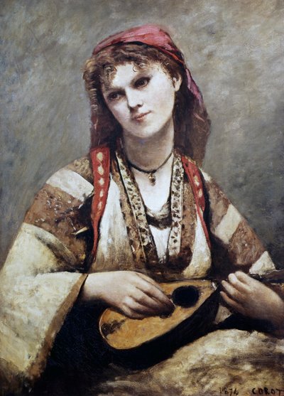 Ritratto di Christine Nilson, o La Bohemienne con un Mandolino da Jean Baptiste Camille Corot